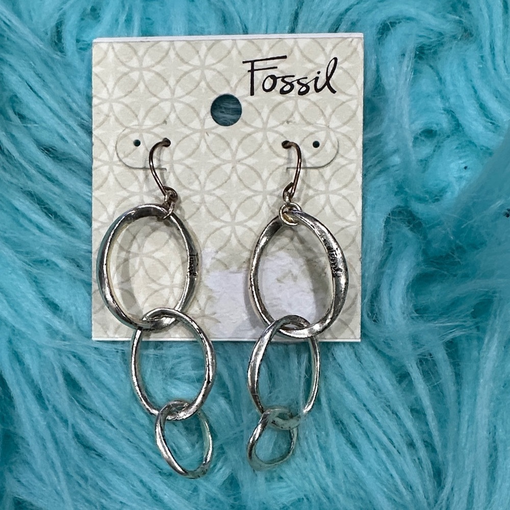 #345 Fossil Silver-Tone Oval Link Earrings
